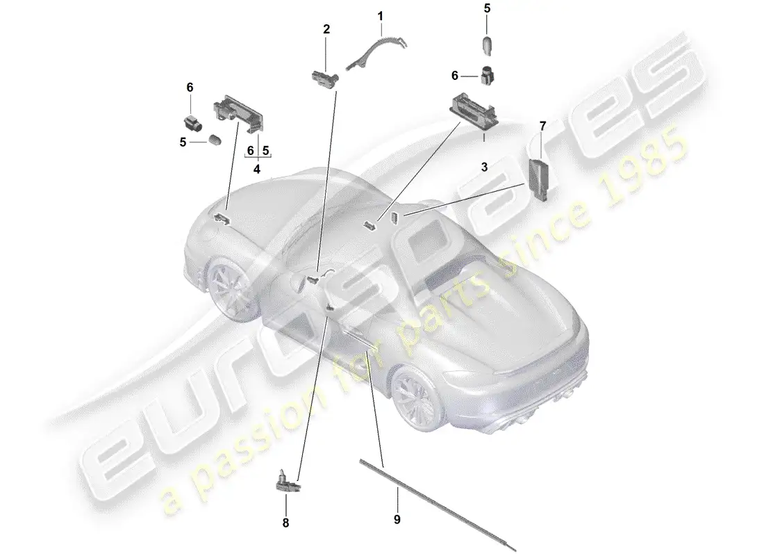 porsche 2020 (718 boxster spyder) interior light parts diagram