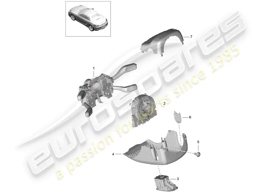 porsche 2012 (981 boxster) steering column switch parts diagram