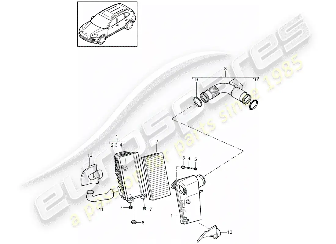 porsche 2014 (cayenne e2 92a) air cleaner with connecting parts diagram