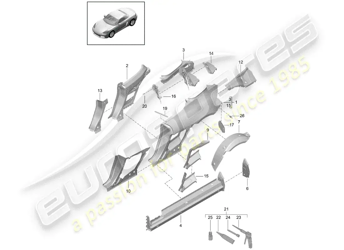 porsche 2019 (718 boxster) side panel parts diagram