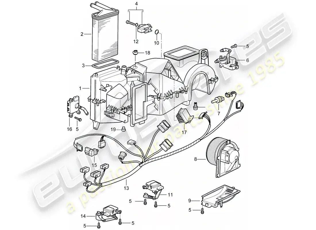 porsche 2001 (986 boxster) air distribution housing - single parts parts diagram