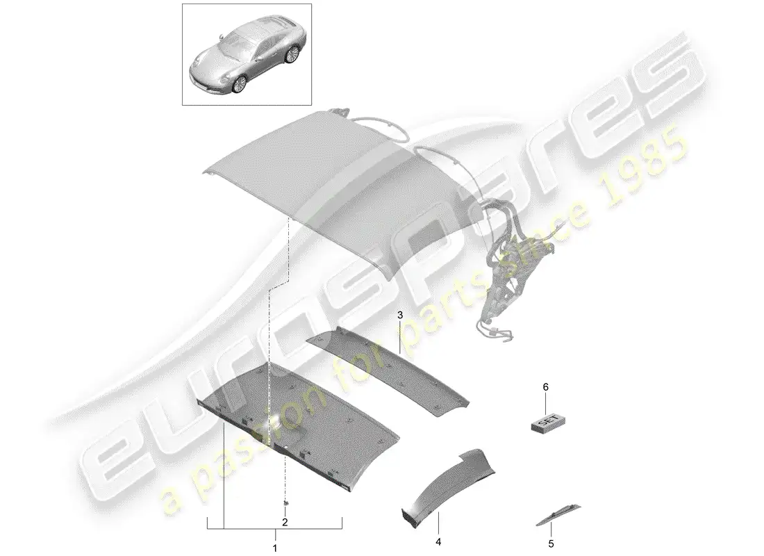 porsche 2019 (991-2) convertible top parts diagram