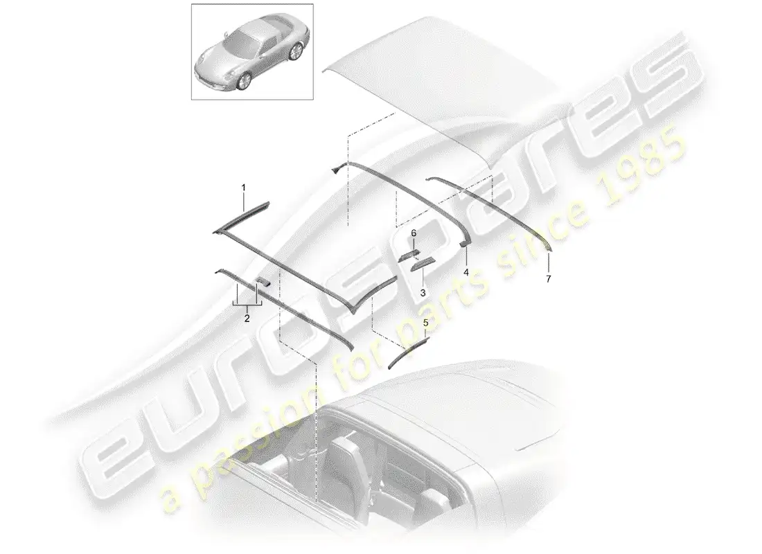 porsche 2019 (991-2) convertible top parts diagram