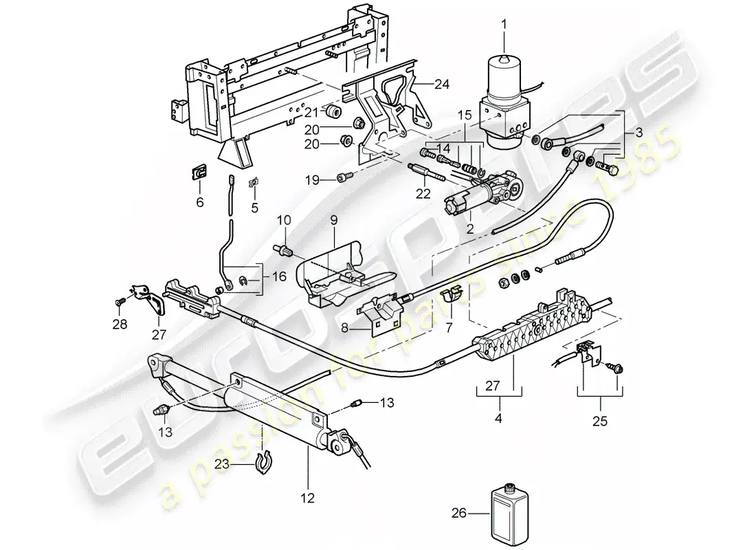 porsche 2007 (997-1) convertible top parts diagram