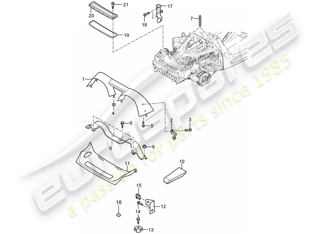porsche 2005 (carrera gt) rear end - accessories parts diagram