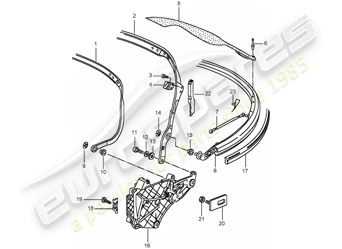 porsche 2005 (996 turbo / gt2) top frame - single parts parts diagram