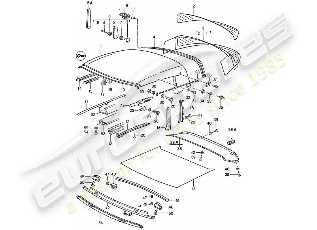 porsche 1984 (911) convertible top - seal strip - single parts parts diagram