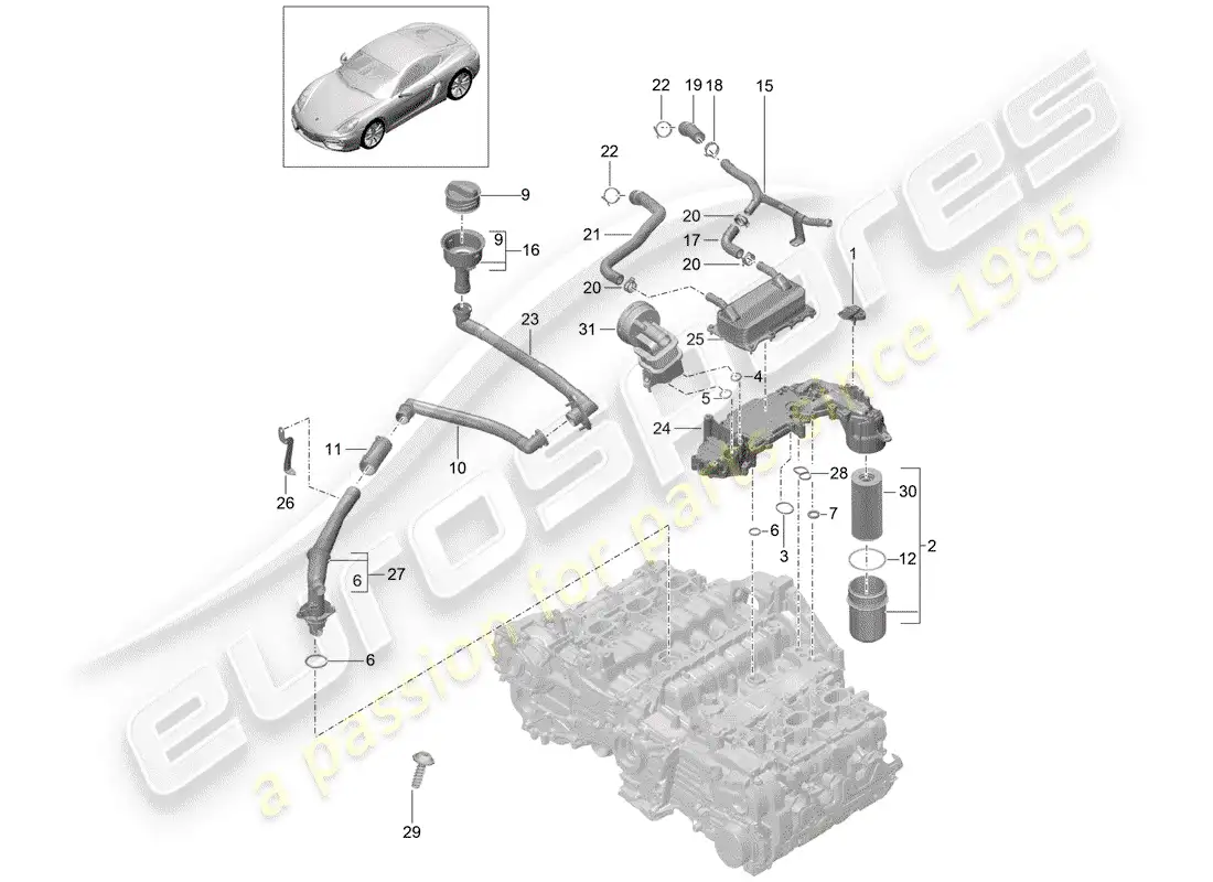porsche 2014 (981 cayman) engine lubrication parts diagram