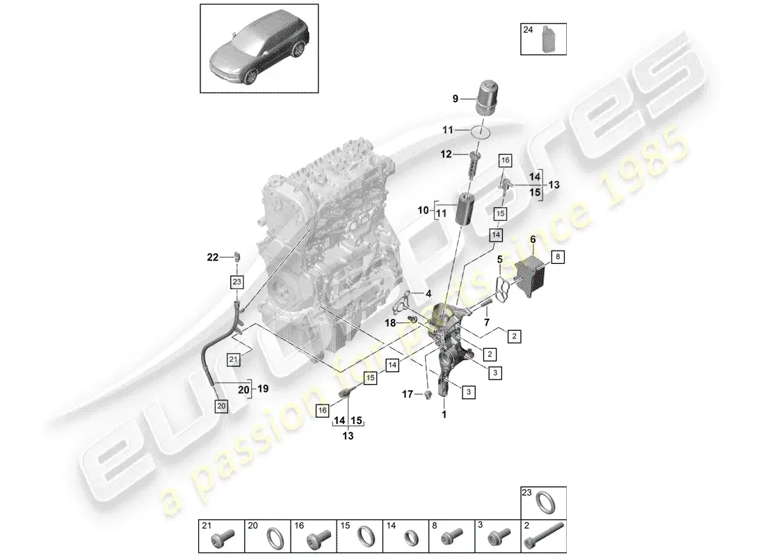 porsche 2020 (cayenne e3 9ya/9yb) oil filter part diagram