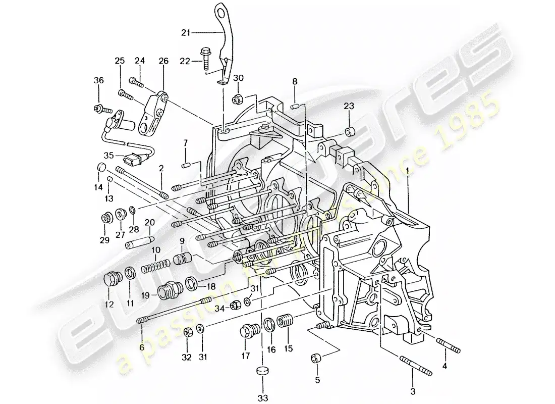 porsche 2002 (996 gt3) crankcase parts diagram