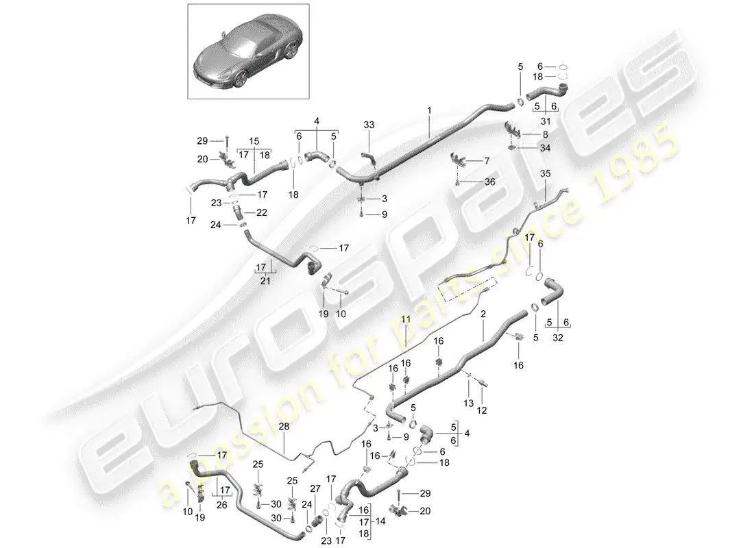 porsche 2015 (981 boxster) water cooling 1 parts diagram