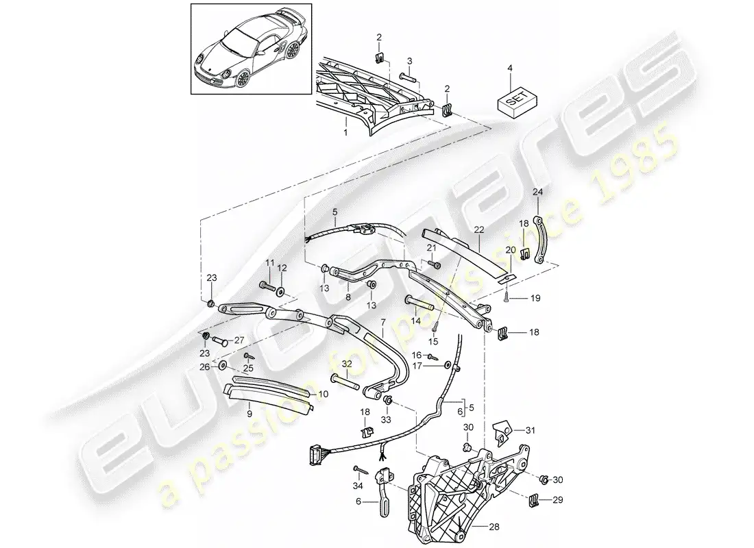 porsche 2013 (997-2 turbo / gt2 rs) top frame parts diagram