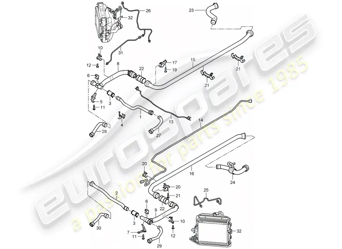 porsche 2007 (997-1 gt3) water cooling 2 part diagram