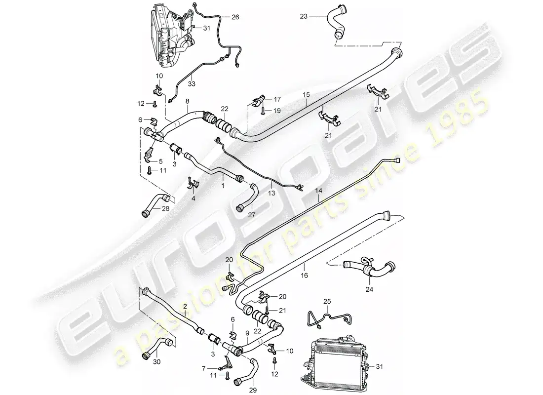 porsche 2007 (997-1 gt3) water cooling 2 part diagram