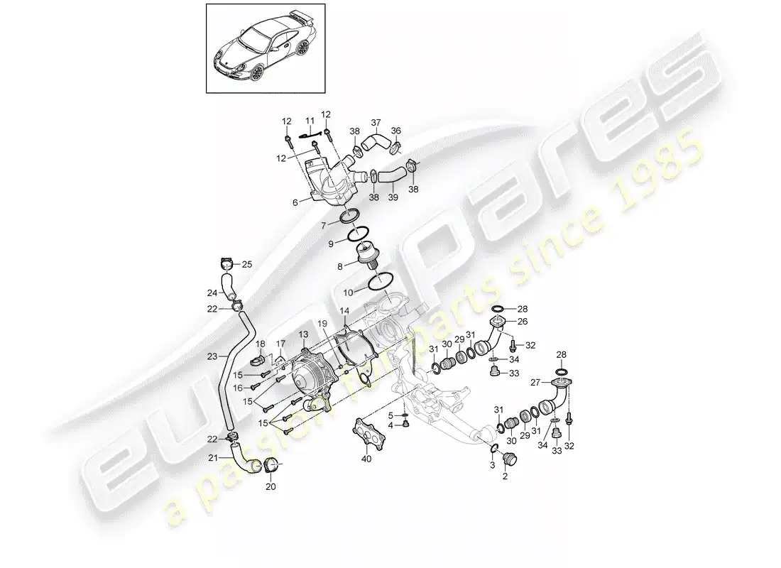 porsche 2007 (997-1 gt3) water pump part diagram