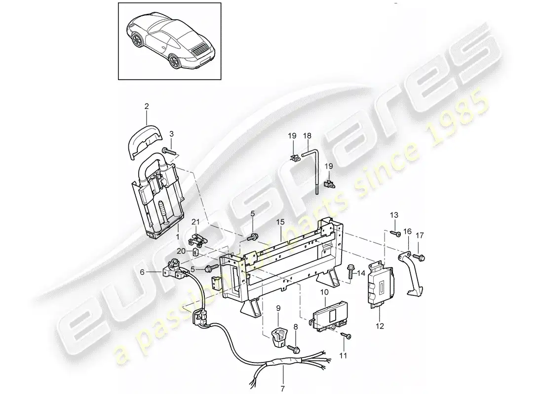porsche 2005 (997-1) roll bar parts diagram