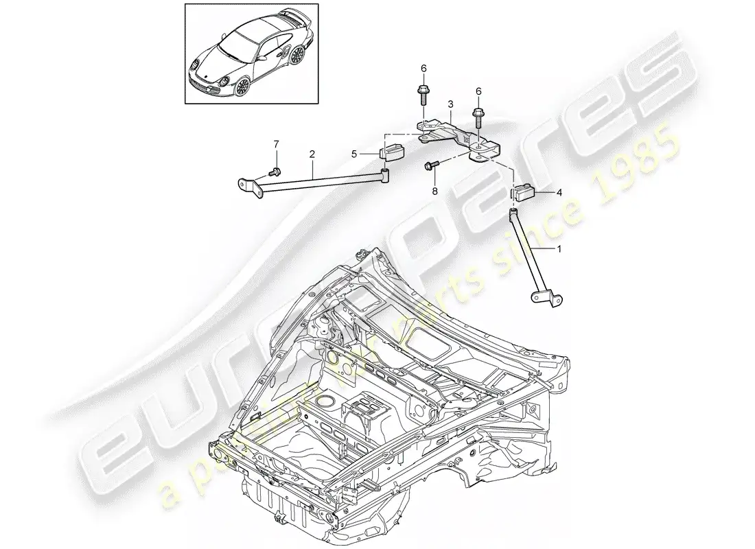 porsche 2012 (997-2 turbo / gt2 rs) dome strut part diagram
