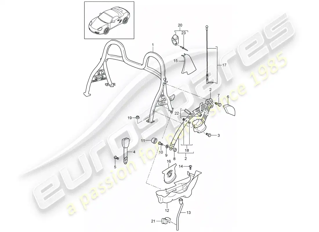 porsche 2005 (987 boxster) roll bar parts diagram