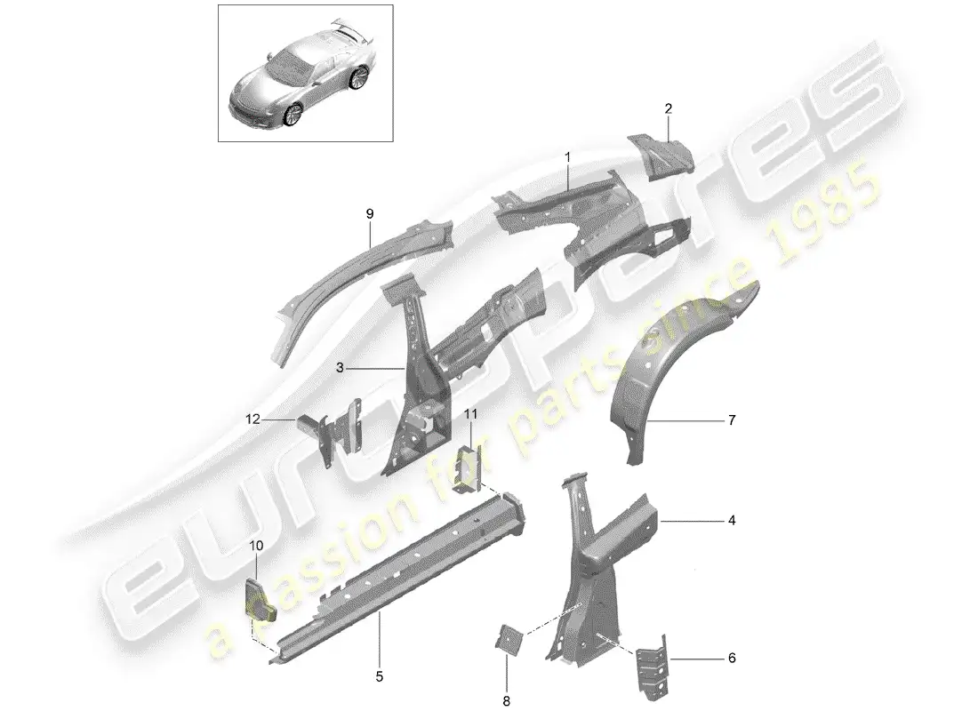 porsche 2014 (991-1 r/gt3/rs) side panel parts diagram