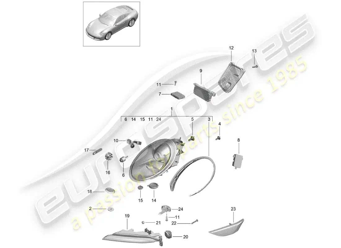 porsche 2019 (991-2) headlamp parts diagram