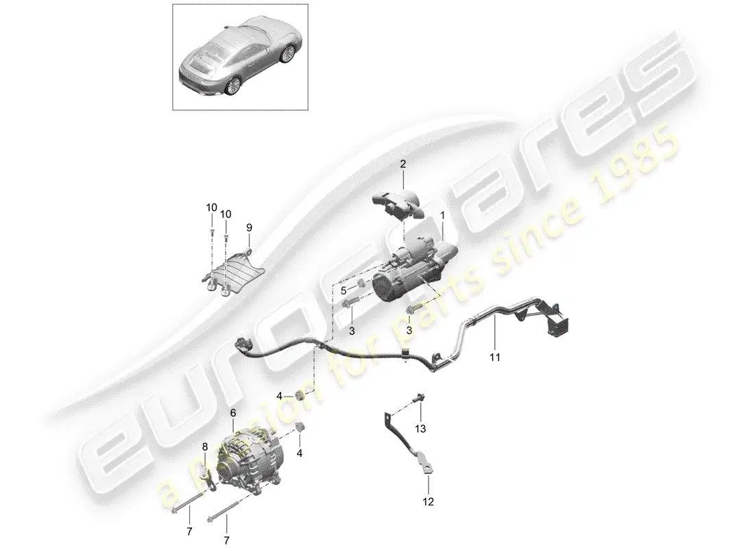 porsche 2018 (991-2) starter parts diagram