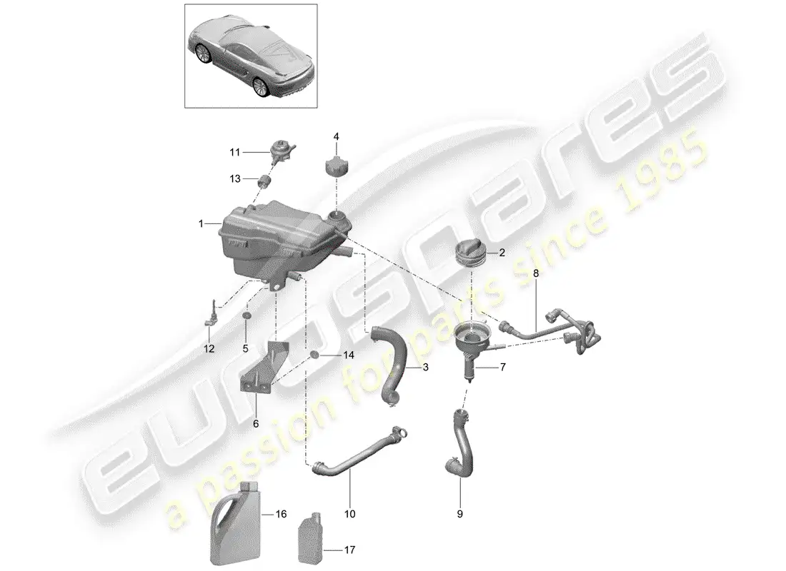 porsche 2016 (981 cayman gt4) water cooling 3 part diagram