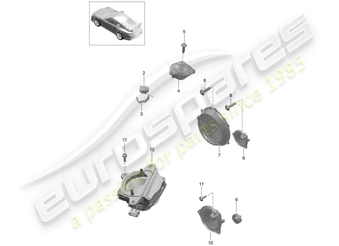 porsche 2014 (991-1 r/gt3/rs) loudspeaker parts diagram