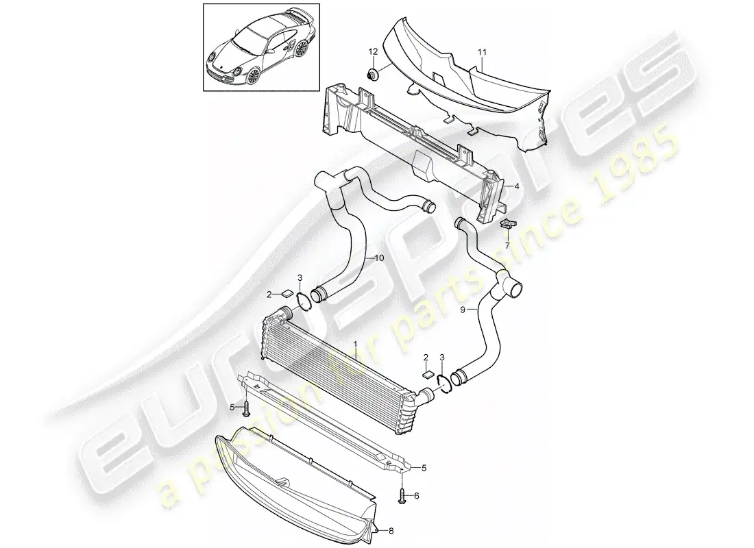 porsche 2012 (997-2 turbo / gt2 rs) radiator part diagram