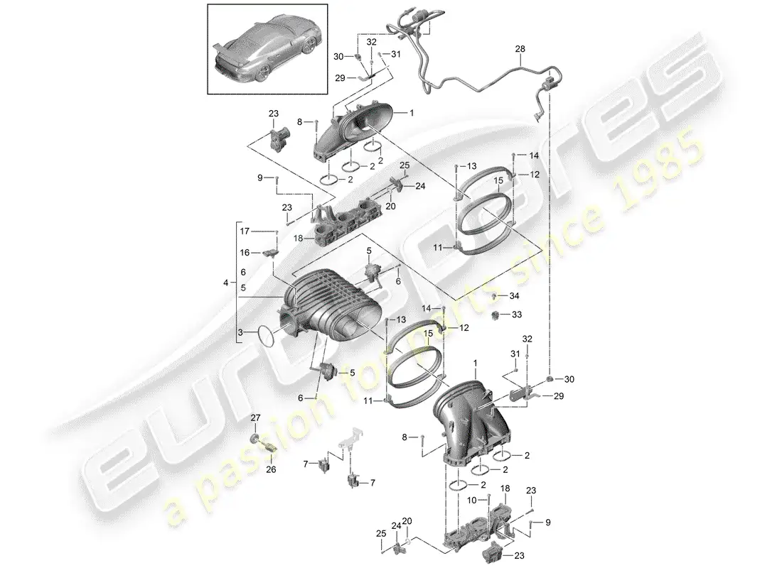 porsche 2014 (991-1 r/gt3/rs) intake system parts diagram