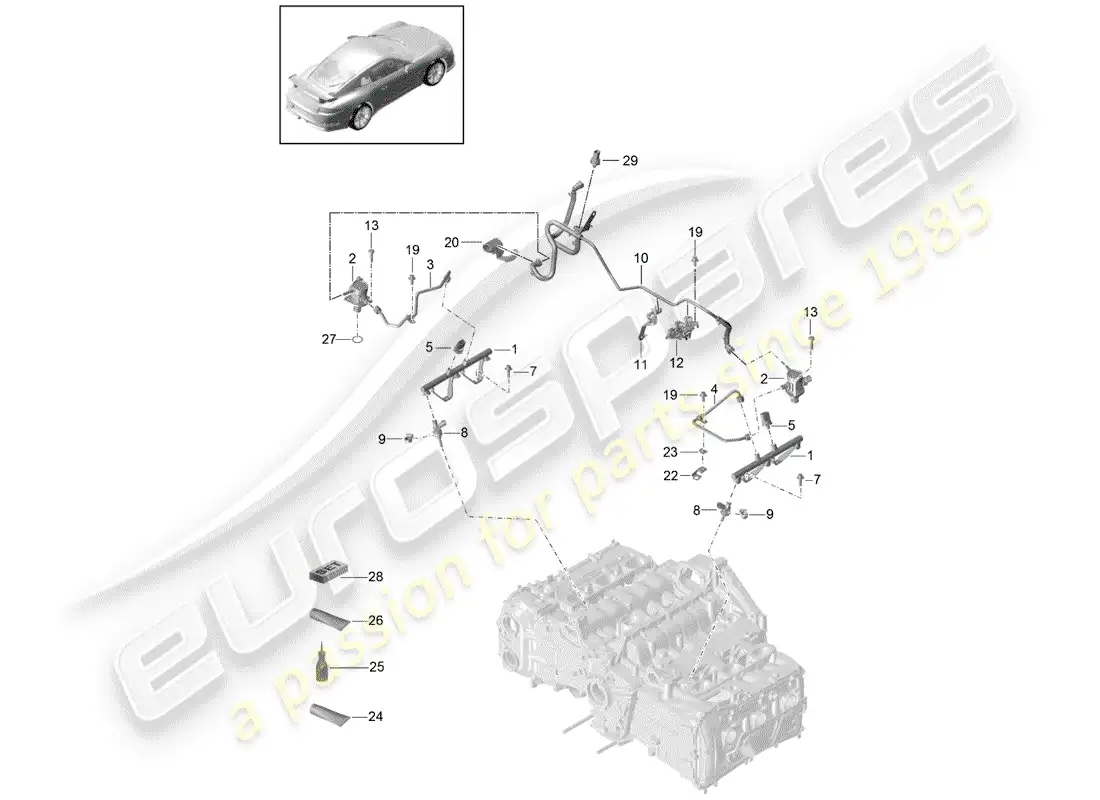 porsche 2014 (991-1 r/gt3/rs) fuel collection pipe parts diagram