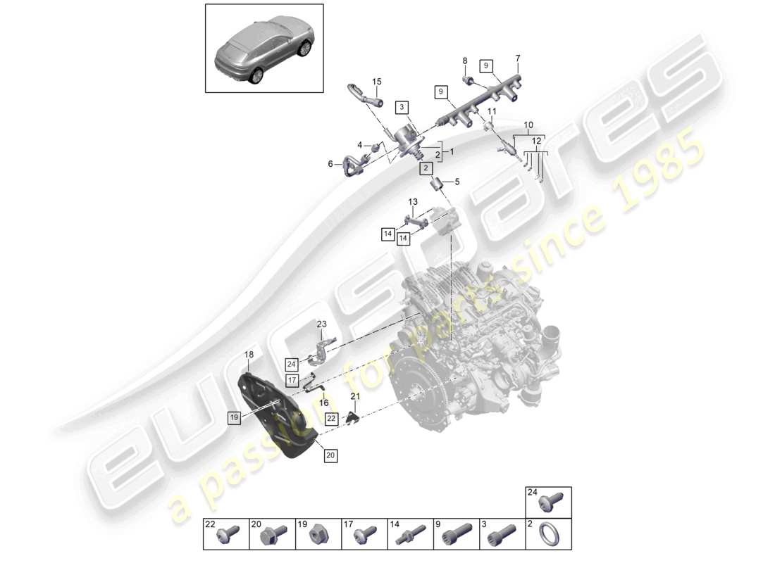 porsche 2026 (macan) fuel collection pipe high-pressure injector high pressure pump part diagram