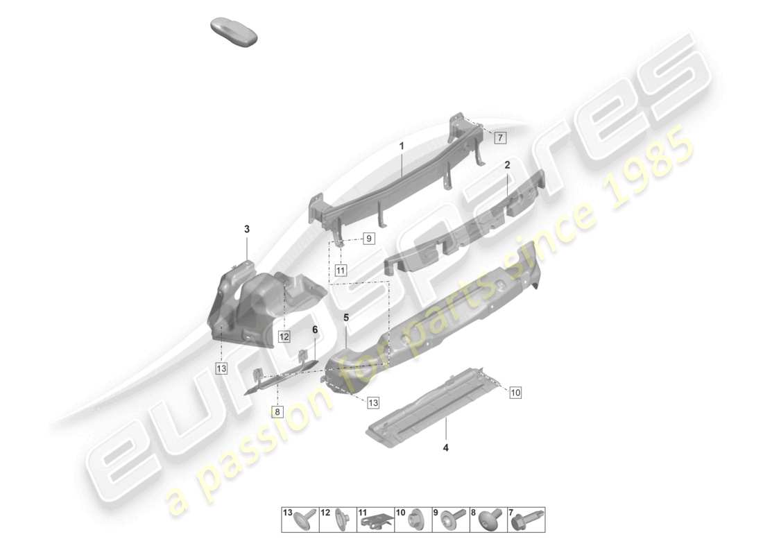 porsche 2022 (992-1 gt3/rs/st) bumper carrier rear and heat shield part diagram