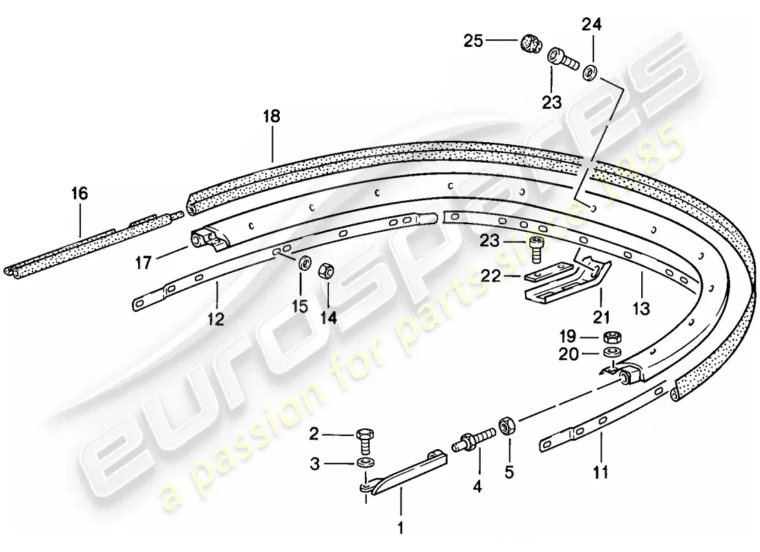 porsche 1984 (911) convertible top - bracket - single parts parts diagram