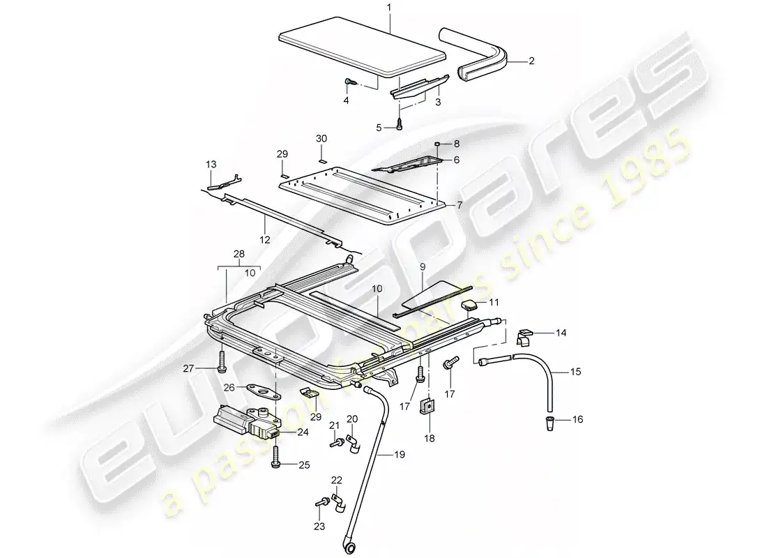 porsche 2007 (997-1 turbo / gt2) sunroof parts diagram