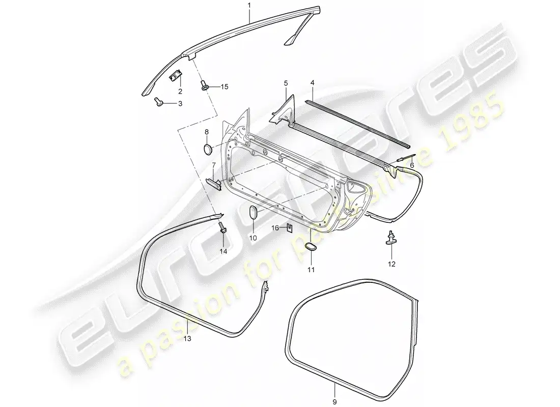 porsche 2006 (997-1) door seal parts diagram