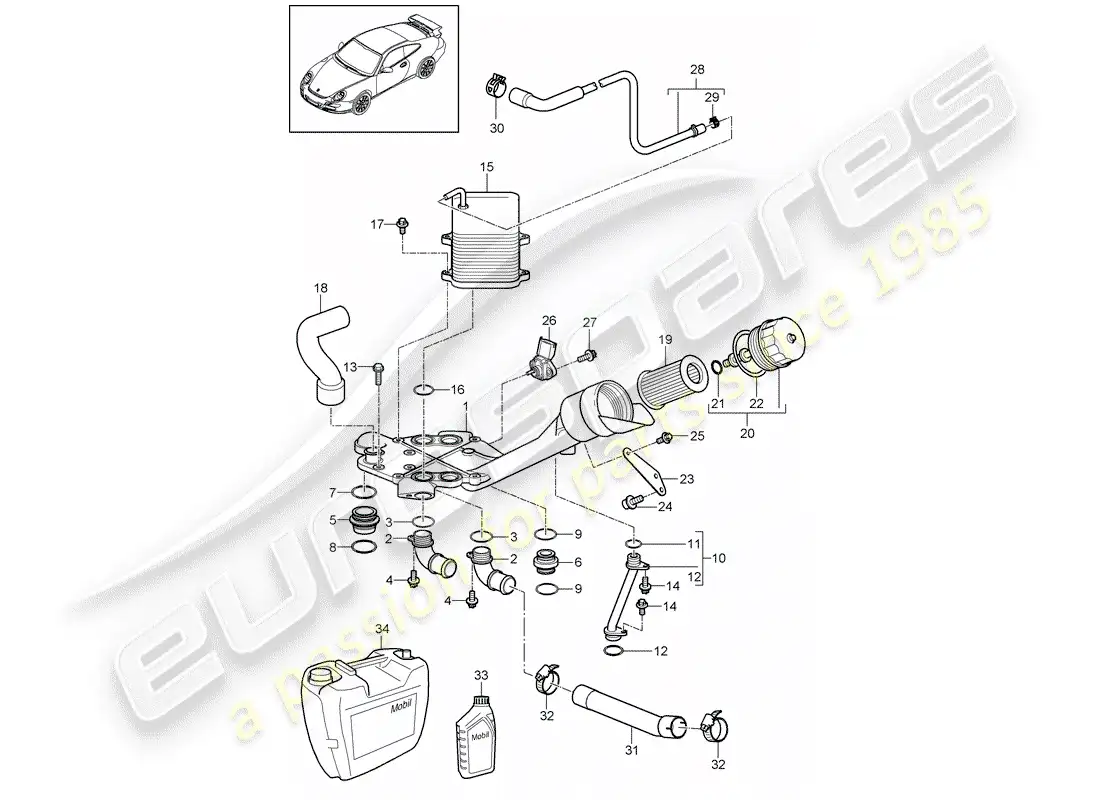 porsche 2007 (997-1 gt3) oil filter part diagram