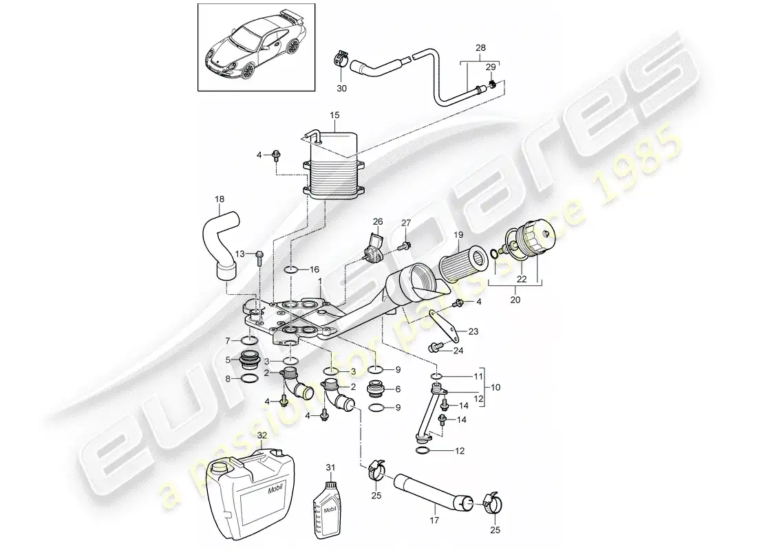 porsche 2007 (997-1 gt3) oil filter part diagram