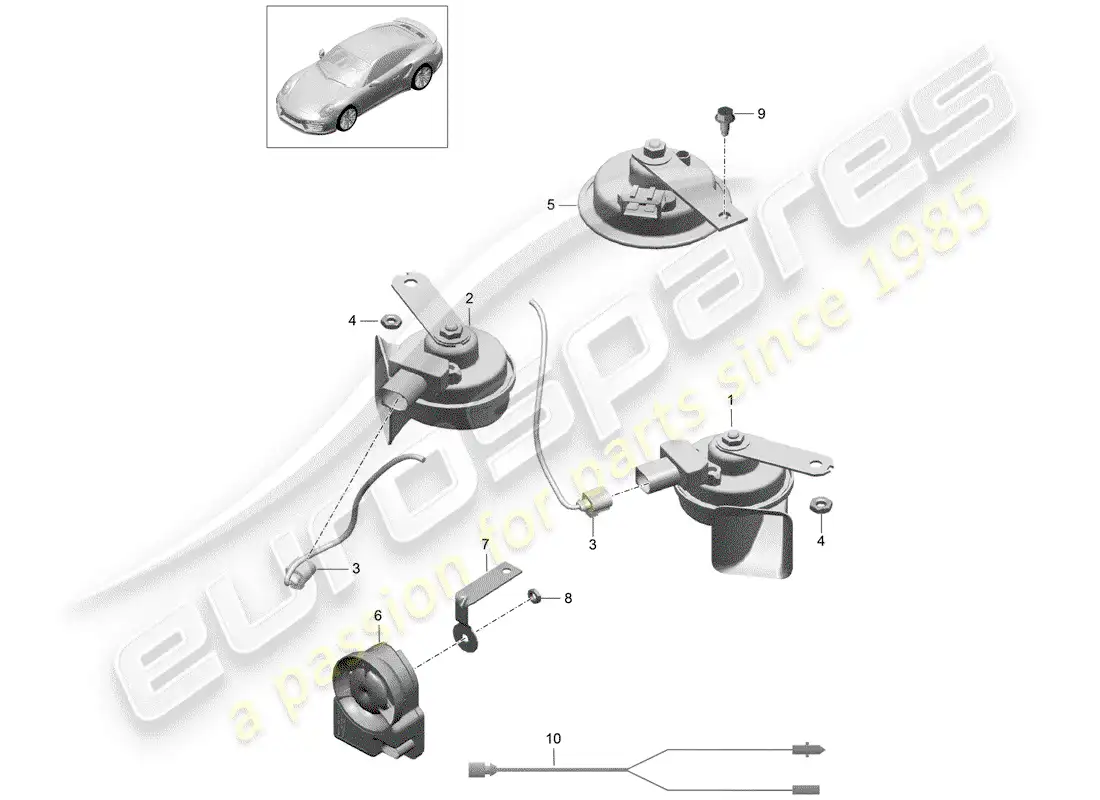 porsche 2014 (991-1 turbo) fanfare horn parts diagram