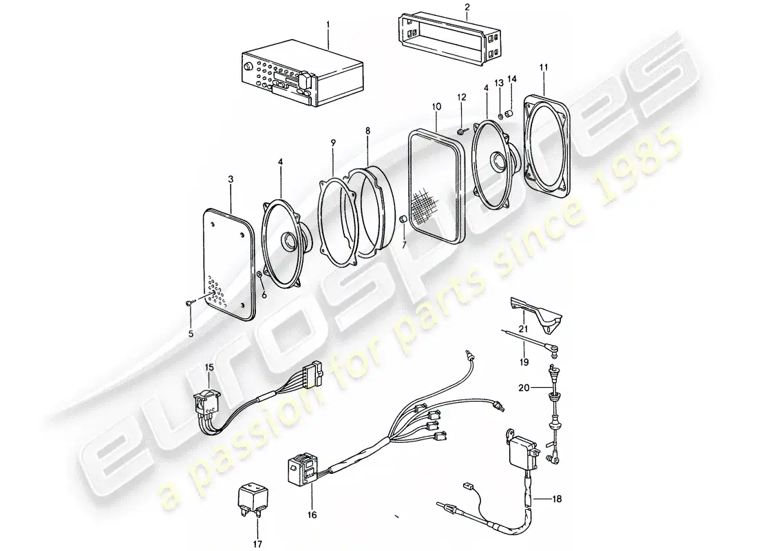 porsche 1987 (944) radio unit parts diagram