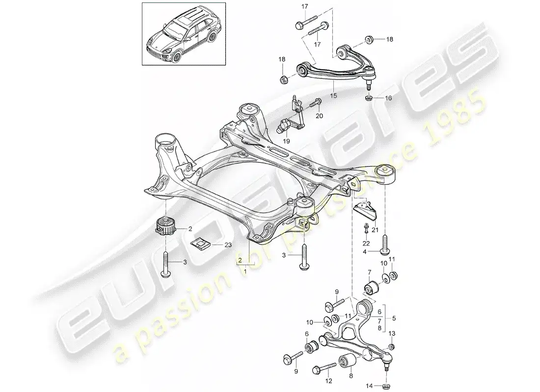 porsche 2014 (cayenne e2 92a) sub-frame part diagram