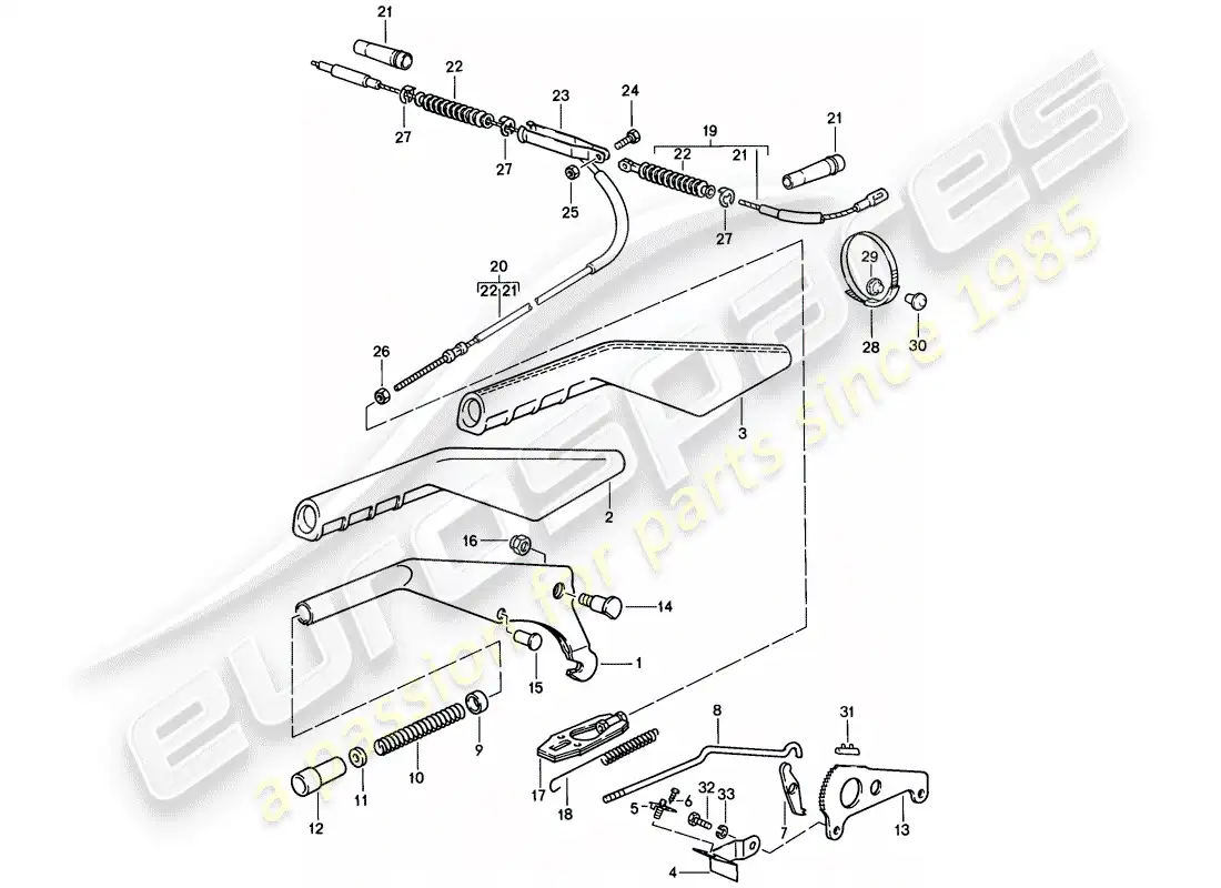 porsche 1987 (944) hand brake lever parts diagram