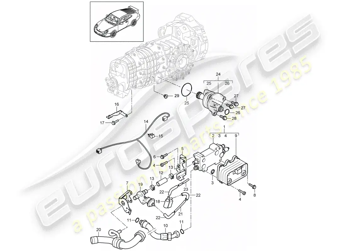 porsche 2010 (997-2 gt3) gear oil cooler parts diagram