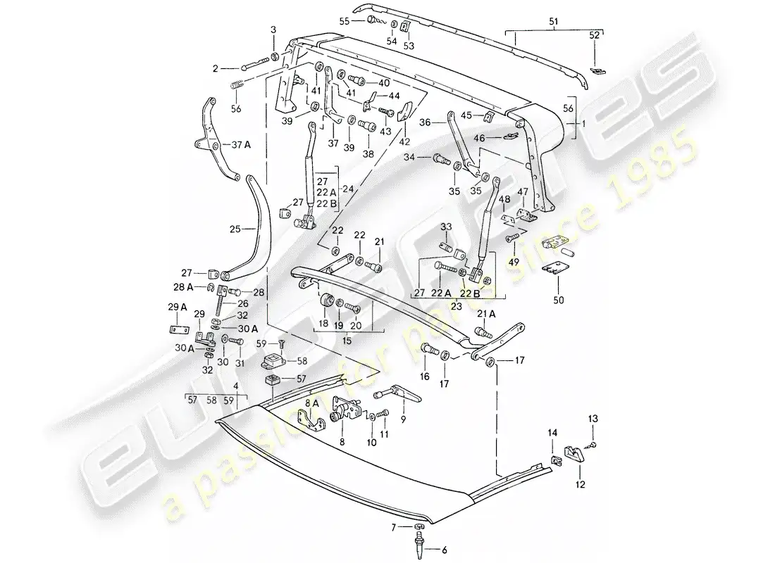 porsche 1984 (911) main bow - roof frame - single parts parts diagram
