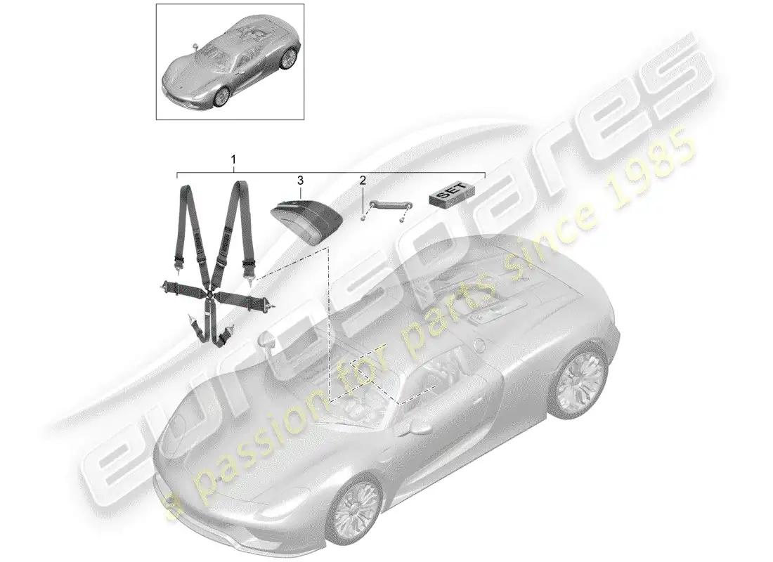 porsche 2015 (918 spyder) seat belt parts diagram