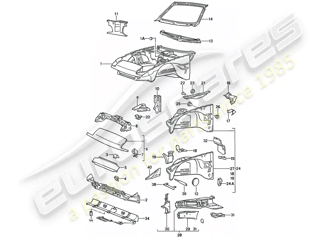 porsche 1986 (944) body front section parts diagram