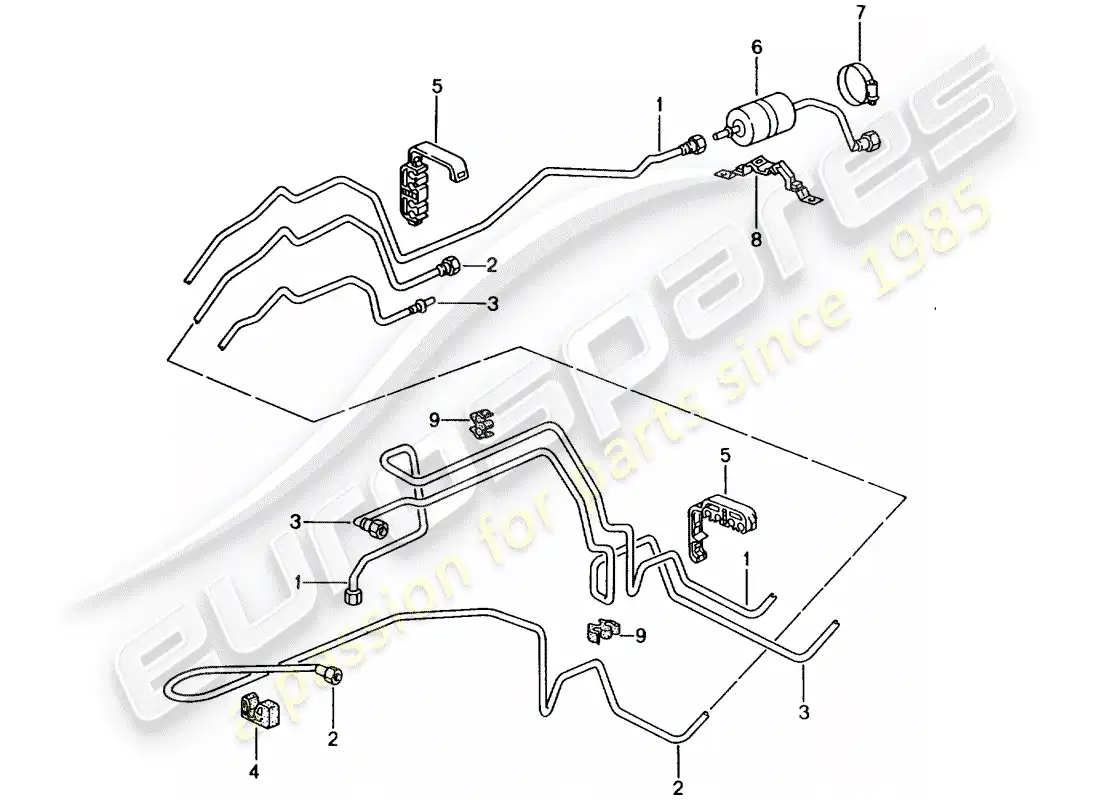 porsche 1999 (996) fuel line - fuel supply system parts diagram