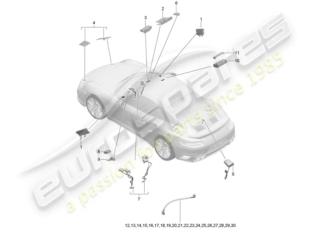 porsche 2020 (991-2 turbo) antenna parts diagram
