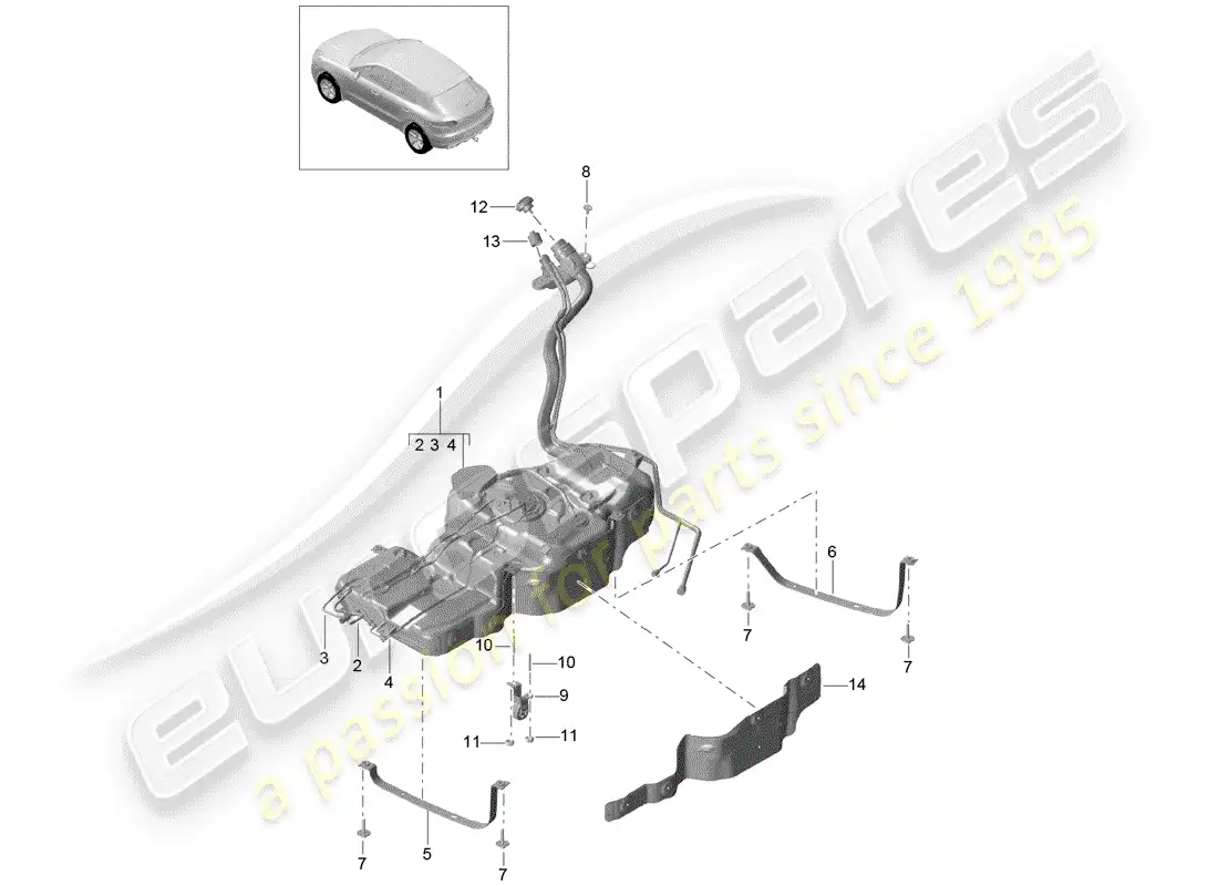porsche 2016 (macan) fuel tank with parts diagram