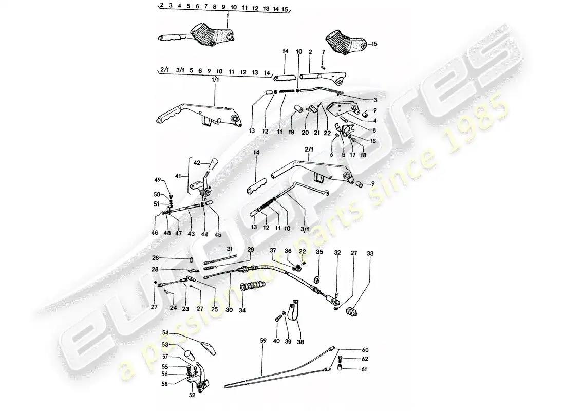 porsche 1976 (914) handbrake - manual throttle - heater - actuator parts diagram