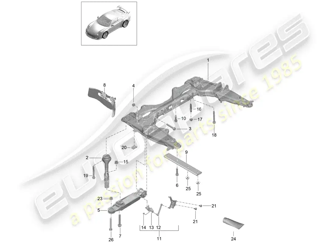 porsche 2020 (991-2 r/gt3/rs) cross member parts diagram